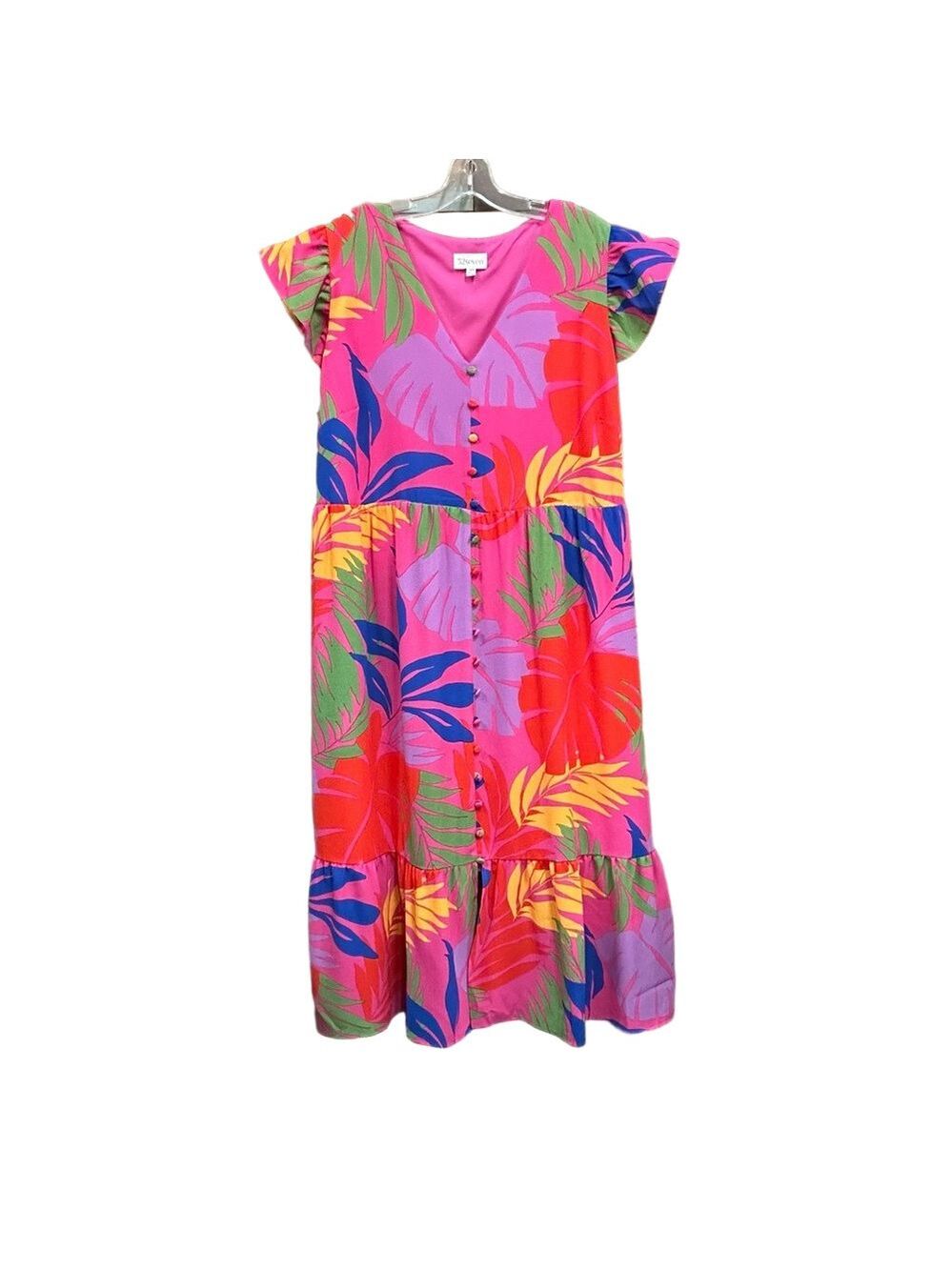 52Seven tropical print VNeck maxi dress flutter sleeve Size 18W Sun destination